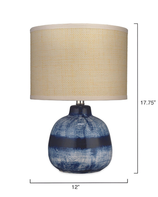 Jamie Young Company - Small Batik Table Lamp in Indigo Ceramic with Small Drum Shade in White Linen - 9BATIKSM131S - GreatFurnitureDeal