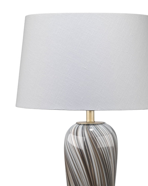 Jamie Young Company - Woodstock Table Lamp in Mist Blue Glass with Oval Rectangle Shade in White Linen - 9WOODMIOV131