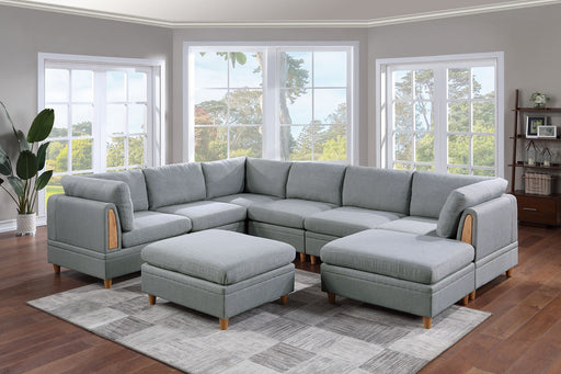 GFD Home - Living Room Furniture 8pc Sectional Sofa Set Light Grey Dorris Fabric Couch 3x Wedges 3x Armless Chair And 2x Ottomans - GreatFurnitureDeal