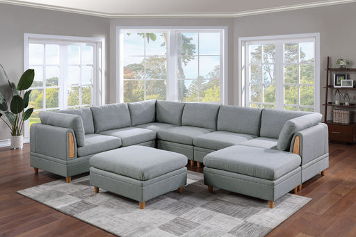 GFD House - Living Room Furniture 8pc Sectional Sofa Set Light Grey Dorris Fabric Couch 3x Wedges 3x Armless Chair And 2x Ottomans - GreatFurnitureDeal