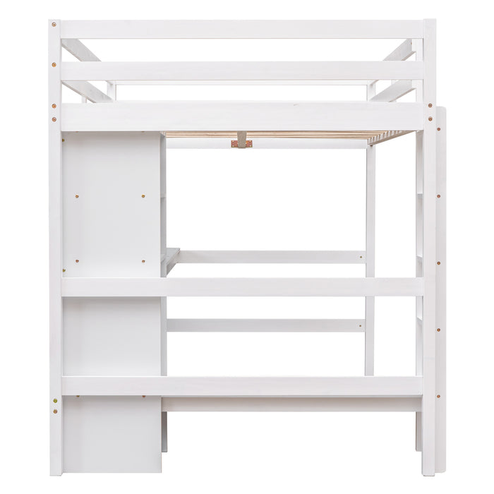 GFD Home - Full Size Loft Bed with Multifunction Shelves and Under-bed Desk, White - GreatFurnitureDeal