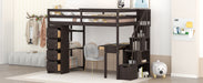 GFD Home - Twin size Loft Bed with Storage Drawers ,Desk and Stairs, Wooden Loft Bed with Shelves - Espresso - GreatFurnitureDeal