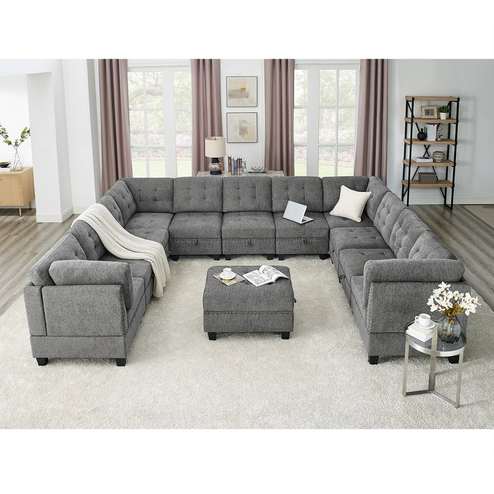 GFD House - U shape Modular Sectional Sofa，DIY Combination，includes Seven Single Chair， Four Corner and One Ottoman，Grey - GreatFurnitureDeal