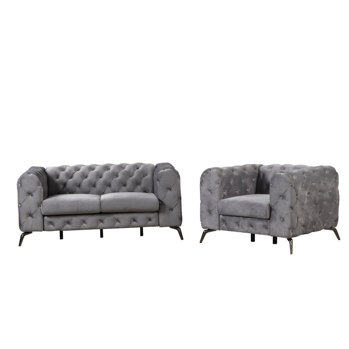 GFD Home - Modern 3-Piece Sofa Sets with Sturdy Metal Legs,Velvet Upholstered Couches Sets Including Three Seat Sofa, Loveseat and Single Chair for Living Room Furniture Set,Gray - GreatFurnitureDeal