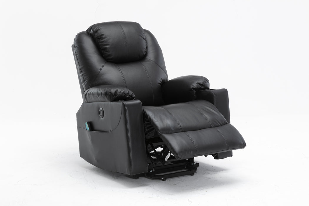 GFD Home - Leather Electric Lift Recliner for the Elderly with Massage and Heat, Power Lift Chair, with Breathable microporous Leather, USB Ports, 2 Cup Holders, Sofa suitable for living room&bed room, Black - GreatFurnitureDeal