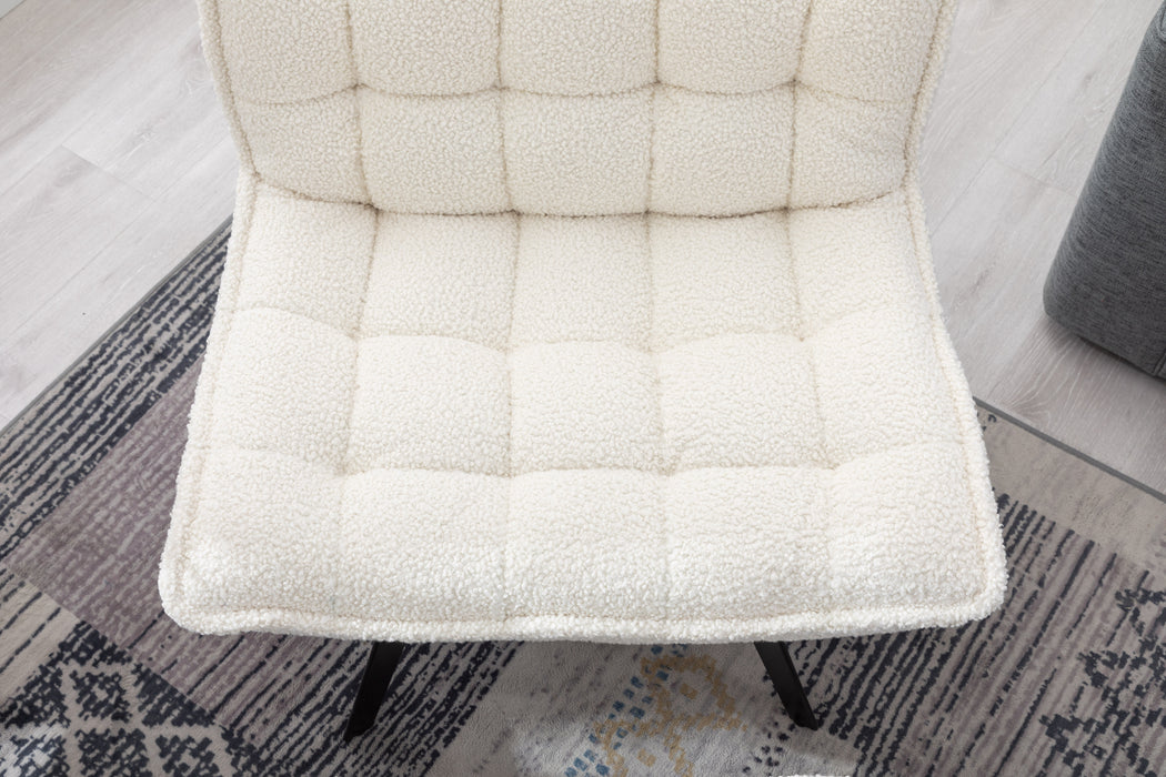 GFD HOME - Modern Soft Teddy Fabric Material Large Width Accent Chair Leisure Chair Armchair TV Chair Bedroom Chair With Ottoman Black Legs For Indoor Home And Living Room,White - GreatFurnitureDeal