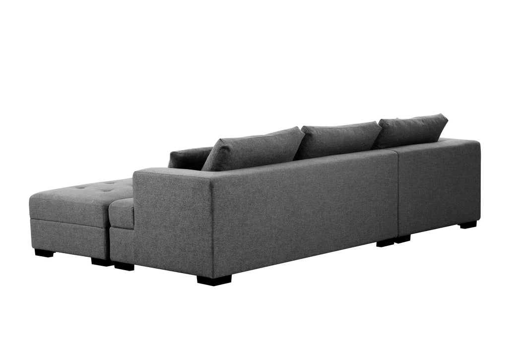 GFD Home - 111'' Tufted Fabric 3-Seat L-Shape Sectional Sofa Couch Set w/Chaise Lounge, Ottoman Coffee Table Bench, Dark Grey - GreatFurnitureDeal