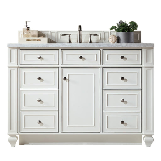 James Martin Furniture - Bristol 48" Single Vanity, Bright White, w- 3 CM Eternal Jasmine Pearl Quartz Top - 157-V48-BW-3EJP - GreatFurnitureDeal