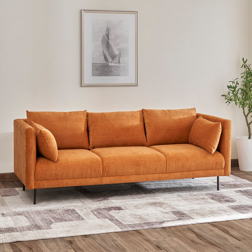 GFD Home - VIFAH SIGNATURE Italian design premium farbic 82-inch sofa with throw pillows - Burnt Orange - GreatFurnitureDeal