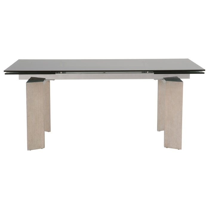 GFD Home - Tempered Glass Top Extendable Dining Table with Double Pedestal Base, Gray - GreatFurnitureDeal