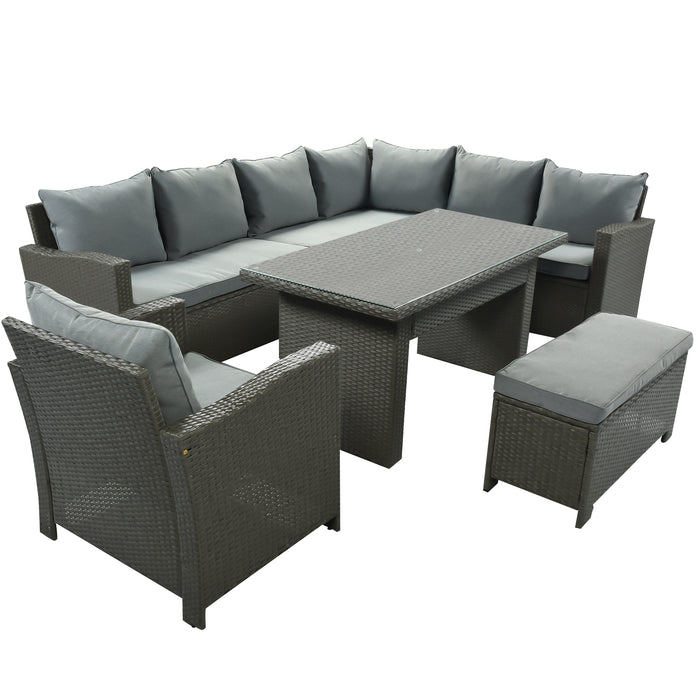 GFD Home - U_STYLE Patio Furniture Set, 6 Piece Outdoor Conversation Set, Dining Table Chair with Bench and Cushions(As same as WY000262AAE) - GreatFurnitureDeal