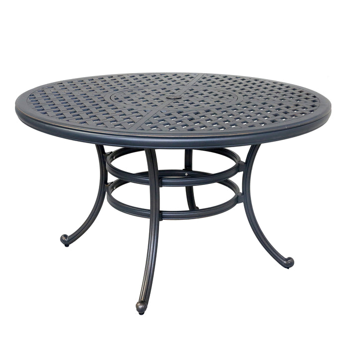 GFD Home - Cast Aluminum 5 Piece Round Dining Set with 4 Arm Chairs, Sand dollar Cushions