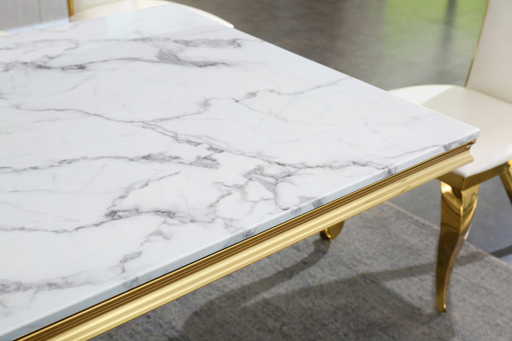 GFD Home - Luxurious Design Marble Rectangular Dining Table with Gold Mirrored Finish Stainless Steel Base - GreatFurnitureDeal