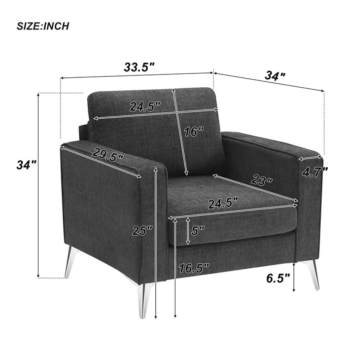 GFD Home -[VIDEO provided] [New]Modern 3-Piece Sofa Sets with Sturdy Metal Legs,Linen Upholstered Couches Sets Including 3-Seat Sofa, Loveseat and Single Chair for Living Room Furniture Set (1+2+3 Seat) - GreatFurnitureDeal