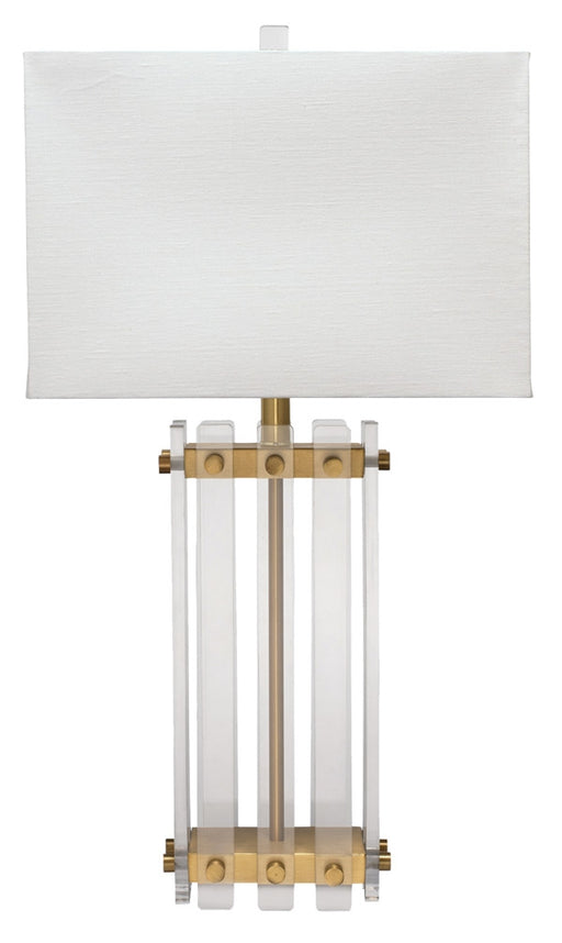 Jamie Young Company - Grammercy Table Lamp in Acrylic & Antique Brass Metal with Rectangle Shade in Sea Salt Linen - 9GRAMMERTLAB