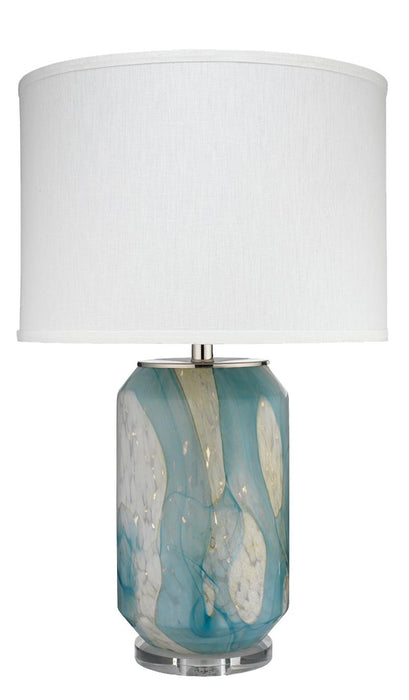 Jamie Young Company - Helen Table Lamp in Pale Blue Glass with Classic Drum Shade in Sea Salt Linen - 9HELENTLBLUE