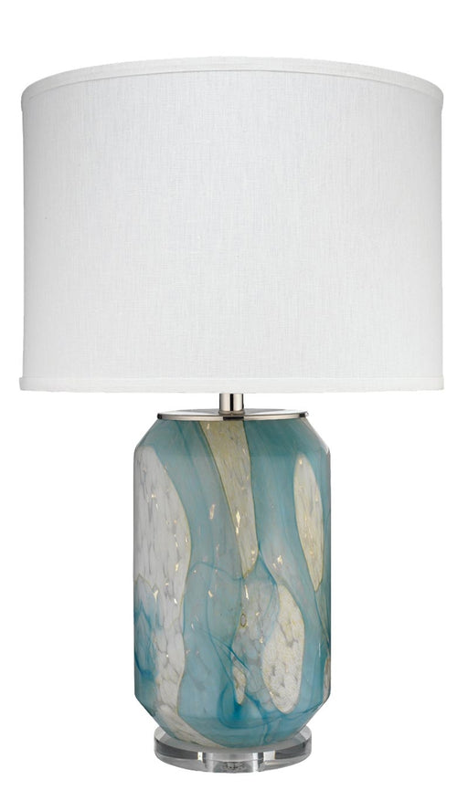 Jamie Young Company - Helen Table Lamp in Pale Blue Glass with Classic Drum Shade in Sea Salt Linen - 9HELENTLBLUE - GreatFurnitureDeal