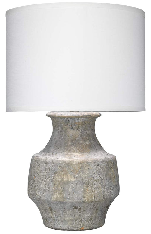 Jamie Young Company - Masonry Table Lamp in Grey Ceramic with Classic Drum Shade in White Linen - 9MASOGRD131C