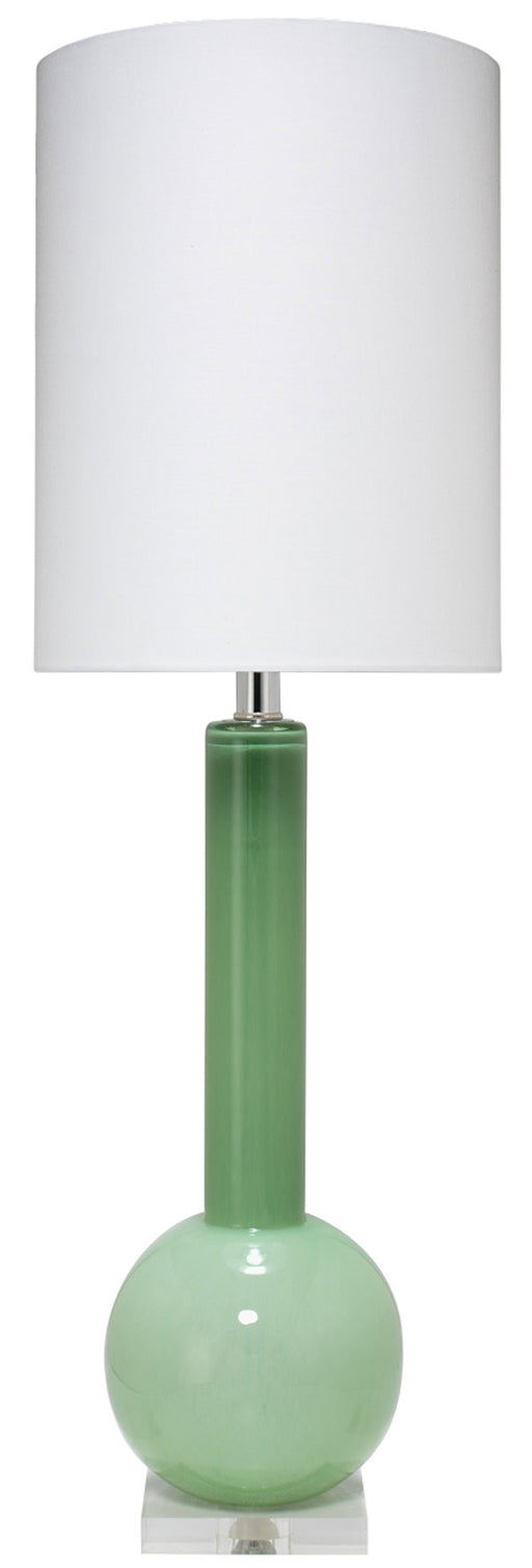 Jamie Young Company - Studio Table Lamp in Leaf Green Glass with Tall Thin Drum Shade in White Linen - 9STUDLGD131T