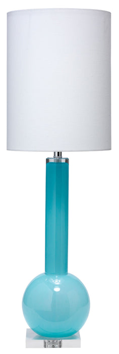 Jamie Young Company - Studio Table Lamp in Powder Blue Glass with Tall Thin Drum Shade in White Linen - 9STUDPBD131T