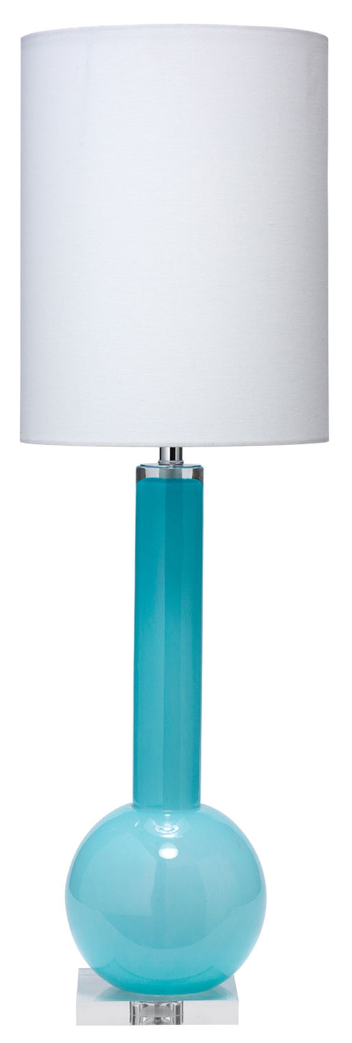 Jamie Young Company - Studio Table Lamp in Powder Blue Glass with Tall Thin Drum Shade in White Linen - 9STUDPBD131T - GreatFurnitureDeal