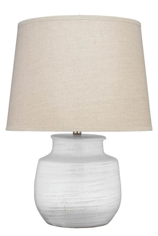 Jamie Young Company - Wide Trace Table Lamp in White Ceramic with Large Cone Shade in Natural Linen - 9TRACESMTLWH - GreatFurnitureDeal