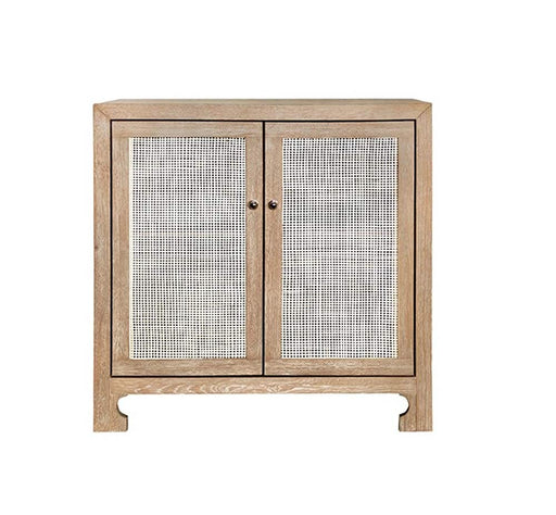 Worlds Away -  Alden Two Door Cane Cabinet With Brass Hardware in Cerused Oak - ALDEN CO - GreatFurnitureDeal