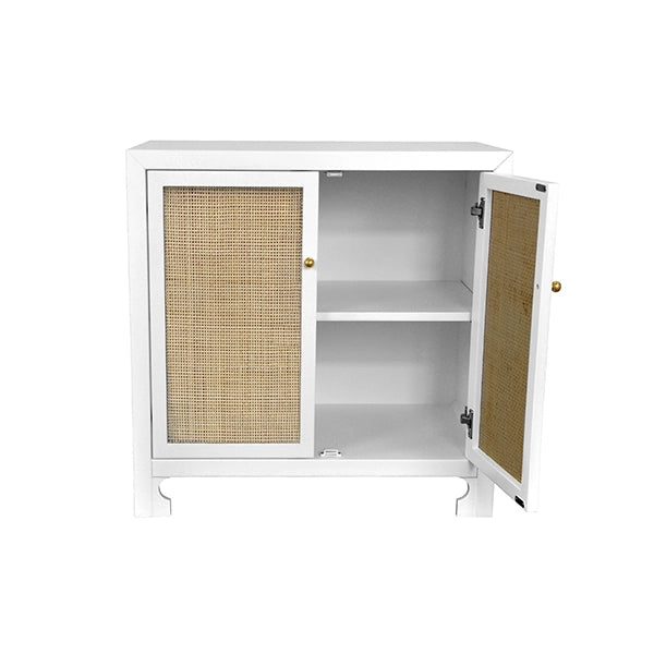 Worlds Away -  Alden Two Door Cane Cabinet With Brass Hardware In White Lacquer - ALDEN WH