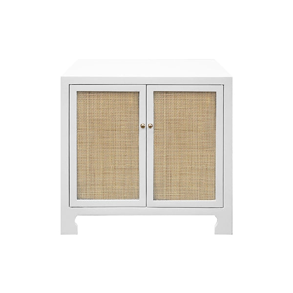 Worlds Away -  Alden Two Door Cane Cabinet With Brass Hardware In White Lacquer - ALDEN WH - GreatFurnitureDeal