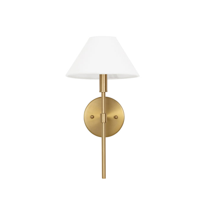 Worlds Away -  Alfie One Light Sconce With White Linen Coolie Shade in Brushed Brass- ALFIE BBR - GreatFurnitureDeal