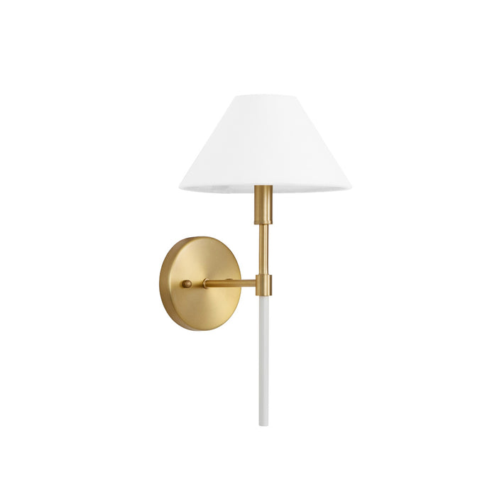 Worlds Away - Alfie One Light Sconce with White Linen Coolie Shade in Brushed Brass And White Lacquer - ALFIE WH - GreatFurnitureDeal