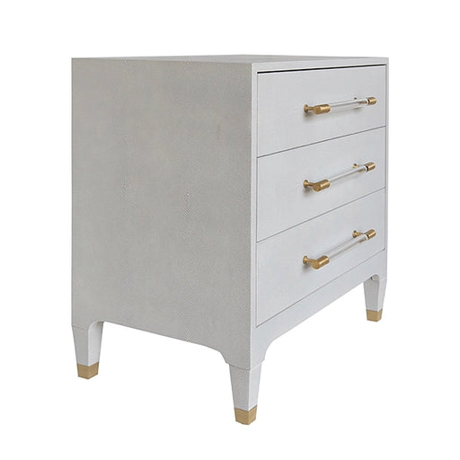 Worlds Away - Three Drawer Side Table In Light Grey Shagreen With Antique Brass And Acrylic Hardware - AMBER LGS - GreatFurnitureDeal
