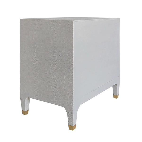 Worlds Away - Three Drawer Side Table In Light Grey Shagreen With Antique Brass And Acrylic Hardware - AMBER LGS