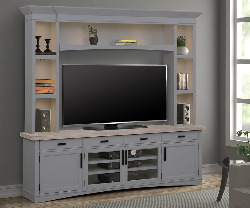 Parker House - Americana 92 in Tv Console With Hutch And Led Lights in Dove - AME#92-3-DOV