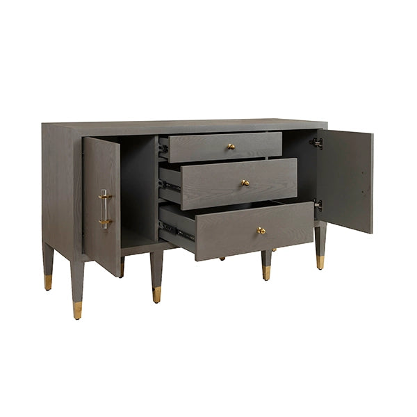 Worlds Away - Buffet With Acrylic And Brass Hardware In Smoke Grey Oak - AMHERST SG - GreatFurnitureDeal