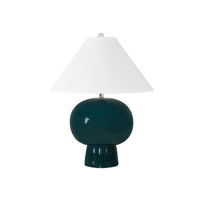 Worlds Away - Annie Bulb Shape Ceramic Table Lamp With White Linen Coolie Shade in Teal Green - ANNIE TG