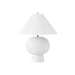 Worlds Away - Annie Bulb Shape Ceramic Table Lamp With White Linen Coolie Shade in White - ANNIE WH - GreatFurnitureDeal