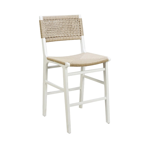 Worlds Away - Woven Back Counter Stool With Rush Seat In Matte White Lacquer - ASTRID WH - GreatFurnitureDeal