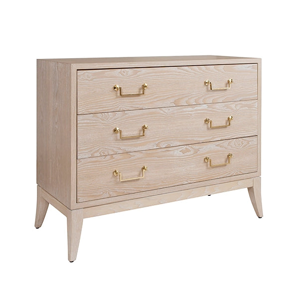 Worlds Away - Sabre Leg 3 Drawer Chest With Brass Swing Handle in Cerused Oak - AVIS CO