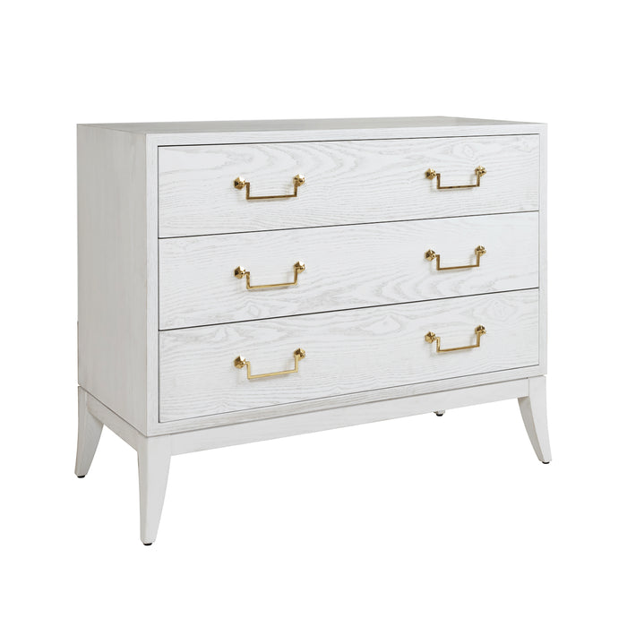 Worlds Away - Sabre Leg 3 Drawer Chest With Brass Swing Handle in White Washed Oak - AVIS WWO