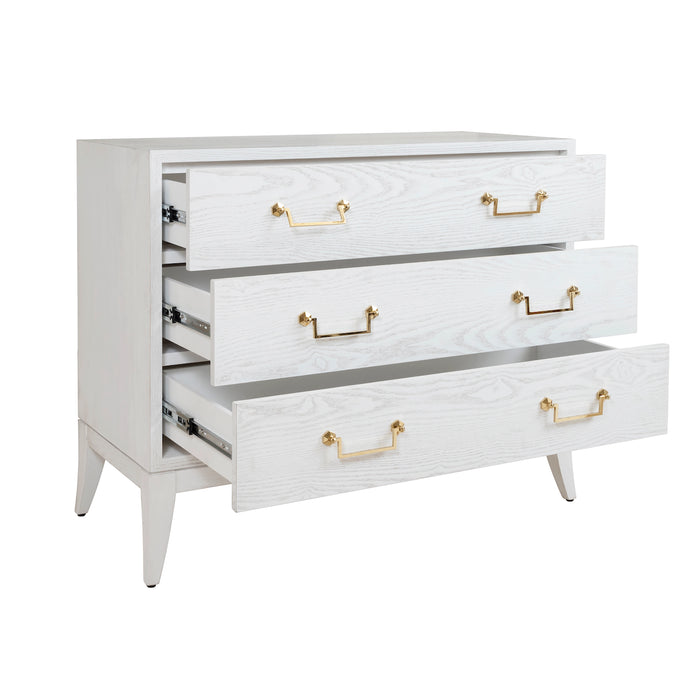 Worlds Away - Sabre Leg 3 Drawer Chest With Brass Swing Handle in White Washed Oak - AVIS WWO