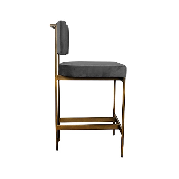 Worlds Away - Baylor Modern Counter Stool With Grey Velvet Cushion In Bronze - BAYLOR BGRY - GreatFurnitureDeal
