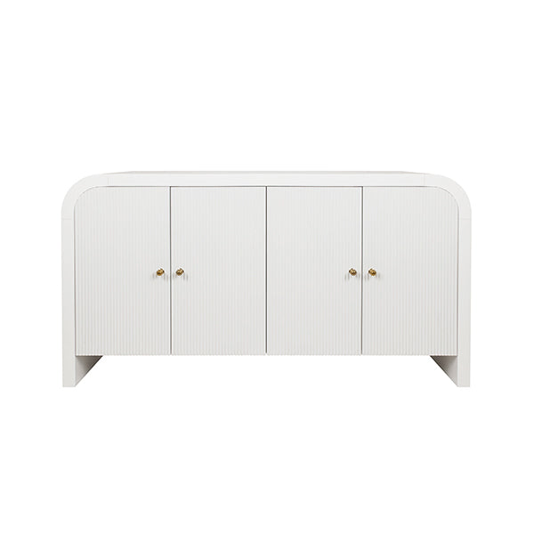 Worlds Away - Waterfall Edge Buffet With Fluted Door Front in White Glossy Lacquer - BELMONT WH