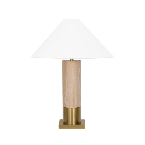 Worlds Away - Bishop Brushed Brass Base Table Lamp With White Linen Coolie Shade in Cerused Oak - BISHOP CO - GreatFurnitureDeal