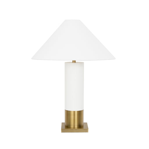 Worlds Away - Bishop Brushed Brass Base Table Lamp With White Linen Coolie Shade in White Lacquer - BISHOP WH - GreatFurnitureDeal