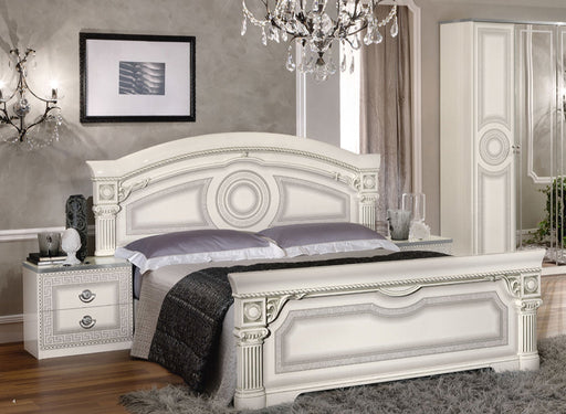 ESF Furniture - Aida 3 Piece Eastern King Panel Bedroom Set in White-Silver - AIDABEDKSWHITE-3SET - GreatFurnitureDeal