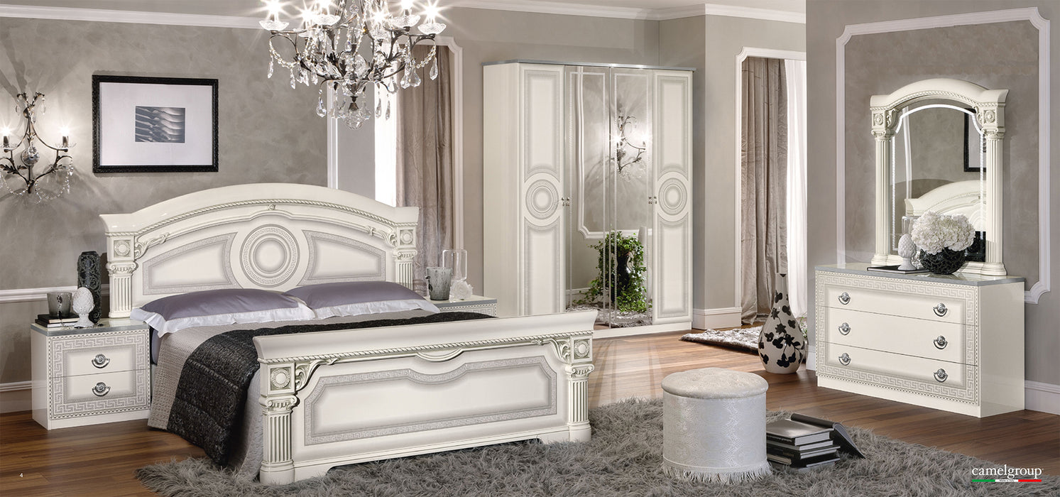 ESF Furniture - Aida 6 Piece Eastern King Panel Bedroom Set in White-Silver - AIDABEDKSWHITE-6SET
