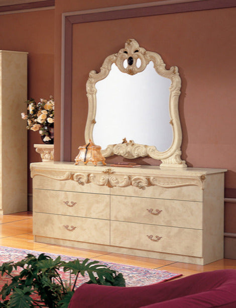 ESF Furniture - Barocco Double Dresser with Mirror in Ivory - BAROCCODRESSER-M ESF Furniture - Barocco Double Dresser with Mirror in Ivory - BAROCCODRESSER-M