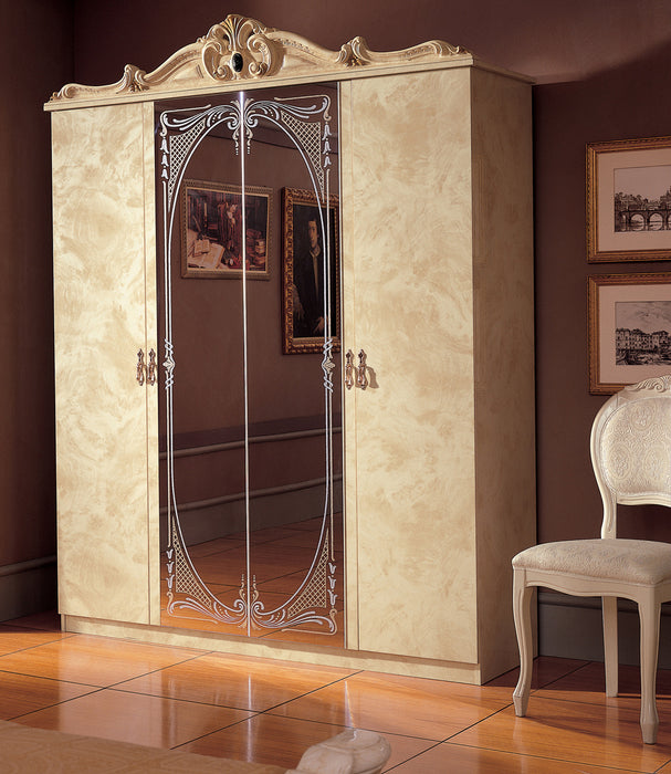 ESF Furniture - Barocco 4 Door Wardrobe in Ivory - BAROCCO4DOORW/D