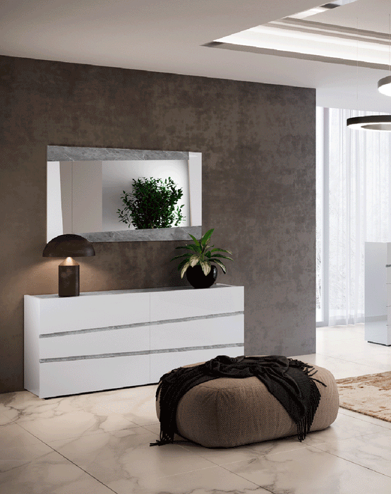 ESF Furniture - Camelgroup Italy Alba Double Dresser with Mirror in White - ALBADOUBLEDRESSER-M